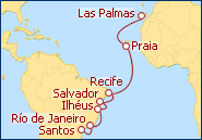 Reiseroute Transbrasilien 2 mit AIDAcara 