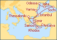 Reiseroute Schwarzes Meer 1 mit AIDAaura 
