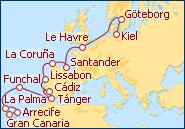Reiseroute Westeuropa 11 mit AIDAcara 