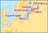 Reiseroute ansehen D�nemark, Estland, Russland, Finnland, Schweden