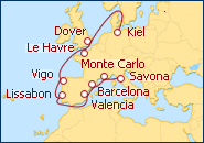 Reiseroute ansehen GB, Frankreich, Spanien, Portugal und Monaco