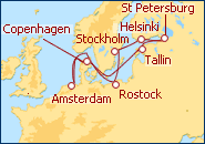 Reiseroute ansehen Skandinavien und Russland