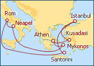 Reiseroute ansehen �stliches Mittelmeer 