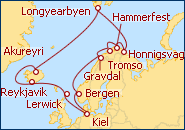 Reiseroute Nordeuropa 10 mit AIDAcara 