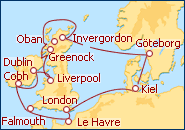 Reiseroute Nordeuropa 4 mit AIDAcara 