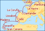 Reiseroute Westeuropa 6 mit AIDAcara 
