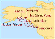 Reiseroute ansehen Alaska Hubbard Gletscher