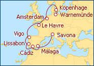 Reiseroute ansehen D�nemark, Niederlande, Frankreich, Spanien und Portugal