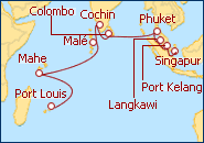 Reiseroute ansehen Malaysia, Malediven, Seychellen, Mauritius