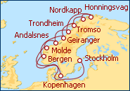 Reiseroute ansehen Nordkap: von Kopenhagen - Stockholm