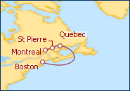 Reiseroute ansehen Von Montreal nach Boston