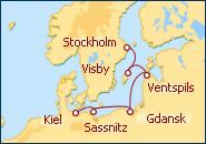 Reiseroute ansehen Nordeuropa Kiel - Stockholm