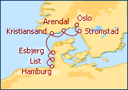 Reiseroute ansehen Nordeuropa Oslo - Hamburg