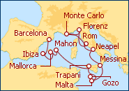 Reiseroute ansehen Mittelmeer