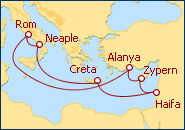 Reiseroute ansehen Mittelmeer und Heiliges Land