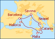 Reiseroute ansehen Spanien, Balearen, Malta