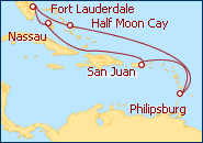 Reiseroute ansehen A�o Nuevo en el Caribe