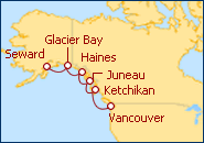 Reiseroute ansehen Glaciar Bay y Pasaje Interior