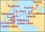 Reiseroute ansehen Karibik, Kanaren, Madeira, Marokko