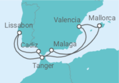 Reiseroute der Kreuzfahrt  10 Nächte - Sonniges Iberien und Marokko - ab/bis Palma - Mein Schiff