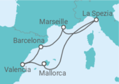 Reiseroute der Kreuzfahrt  8 Nächte - Frühlingserwachen im Mittelmeer - ab/bis Palma - Mein Schiff