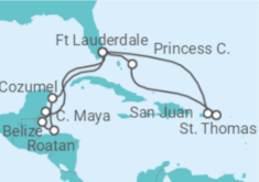 Reiseroute der Kreuzfahrt  Caribbean East/West Adventurer - Princess Cruises