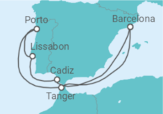 Reiseroute der Kreuzfahrt  Spanien, Portugal - Celebrity Cruises