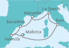 Reiseroute der Kreuzfahrt  9  Nächte - Metropolen des Westlichen Mittelmeers - ab/bis Palma - Mein Schiff