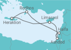 Reiseroute der Kreuzfahrt  7 Nächte - Auf Zeitreise am Östlichen Mittelmeer - ab/bis Heraklion - Mein Schiff