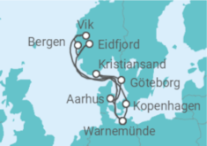 Reiseroute der Kreuzfahrt  Norwegen & Dänemark ab Warnemünde - AIDA
