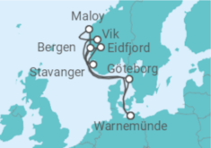 Reiseroute der Kreuzfahrt  Norwegens Fjorde ab Warnemünde 1 - AIDA