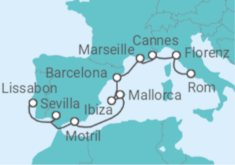 Reiseroute der Kreuzfahrt  Italien, Frankreich, Spanien - NCL Norwegian Cruise Line