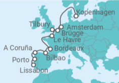 Reiseroute der Kreuzfahrt  Niederlande, Belgien, Frankreich, Spanien, Portugal - NCL Norwegian Cruise Line