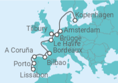 Reiseroute der Kreuzfahrt  Portugal, Spanien, Frankreich, Belgien, Niederlande - NCL Norwegian Cruise Line