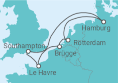 Reiseroute der Kreuzfahrt  Deutschland, Niederlande, Belgien, Frankreich Alles Inklusive - MSC Cruises