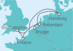 Reiseroute der Kreuzfahrt  Niederlande, Frankreich, Vereinigtes Königreich, Deutschland - MSC Cruises