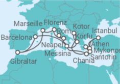 Reiseroute der Kreuzfahrt  The Best of the Mediterranean - Princess Cruises