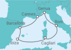 Reiseroute der Kreuzfahrt  Italien, Frankreich, Spanien - MSC Cruises