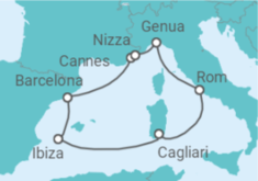 Reiseroute der Kreuzfahrt  Spanien, Italien - MSC Cruises