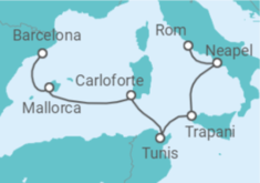 Reiseroute der Kreuzfahrt  A Journey from Civitavecchia to Barcelona - Explora Journeys