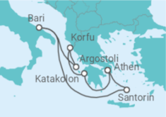 Reiseroute der Kreuzfahrt  Griechenland & Apulien All Inclusive mit Athen - MSC Cruises