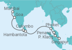 Reiseroute der Kreuzfahrt  Indien, Sri Lanka, Thailand, Malaysia - Celebrity Cruises