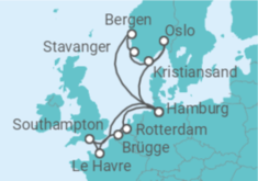 Reiseroute der Kreuzfahrt  Metropolen & Südnorwegen ab Hamburg - AIDA