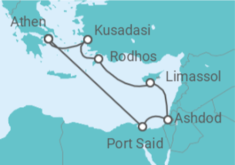 Reiseroute der Kreuzfahrt  Israel, Zypern, Griechenland, Türkei - Celestyal Cruises
