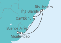 Reiseroute der Kreuzfahrt  Brasilien, Uruguay, Argentinien - Costa Kreuzfahrten