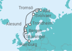Reiseroute der Kreuzfahrt  Polarlicht-Abenteuer Norwegen – Lichtblicke des Nordens - Hapag-Lloyd Cruises