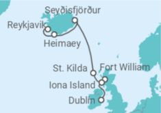 Reiseroute der Kreuzfahrt  Expedition Wildes Schottland und Island: Entdeckersphären - Schön, nah, ursprünglich - Hapag-Lloyd Cruises