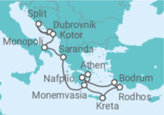 Reiseroute der Kreuzfahrt  Höhepunkte der Adria und Ägäis - Hapag-Lloyd Cruises