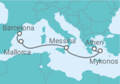 Reiseroute der Kreuzfahrt  Von Athen nach Barcelona - Royal Caribbean
