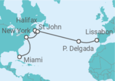 Reiseroute der Kreuzfahrt  Portugal, Kanada, USA - NCL Norwegian Cruise Line
